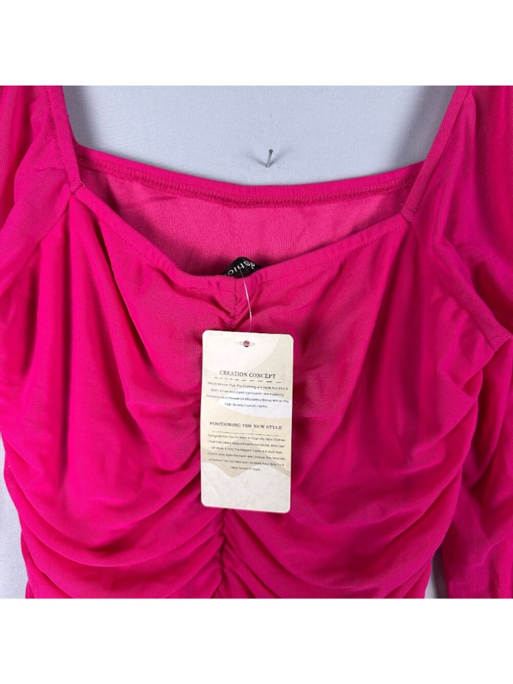 Fashion Womens Ruched Bodycon Mini Cocktail Dress Size M Puff Sleeve Hot Pink - Picture 11 of 14